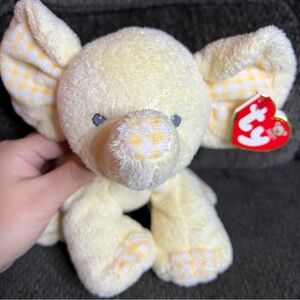 TY Baby Pluffies 2006 TyLux Yellow Gingham P’nut The Elephant Plush